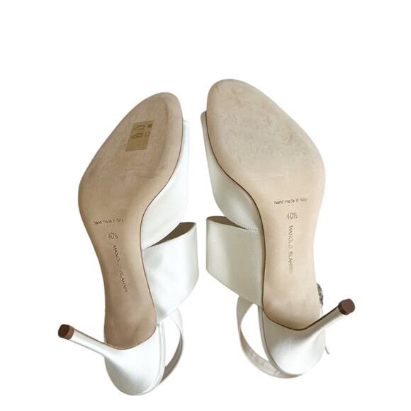 Manolo Blahnik White Satin Havelopa Crystal High Heel Sandal 40.5 - Picture 9 of 12